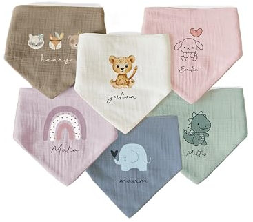 ARTEE Personalisiertes Halstuch Dreieckstuch aus Musselin Gaze 100% Baumwolle für Babies und Kleinkinder in 2 Grössen erhältlich, mit Namens Personalisierung aus OekoTex zertifiziertem Druckmaterial
