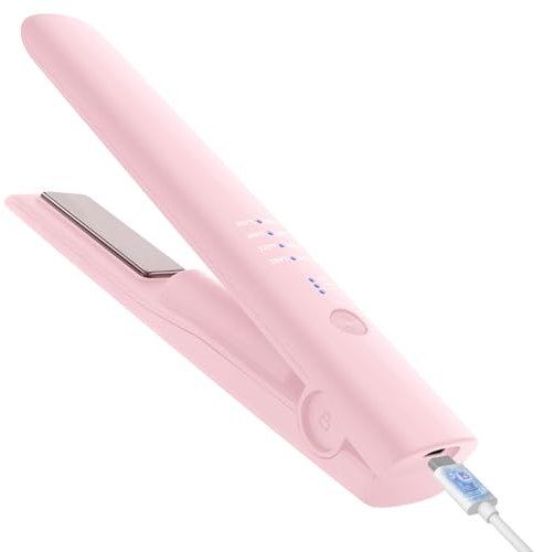 Glätteisen Kabellos, iTayga 2-in-1-Haarglätter, Tragbarkeit Reise Glätteisen Mit 5000mAh Akku, Wiederaufladbar über USB, Vierstufige Temperatureinstellung, Rosa