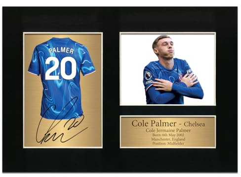 Cole Palmer Chelsea Autograph Signed Shirt Photo Picture Display Gift For Chelsea Fans Digitally Reproduced Signature Gold Frame or Unframed #118 (Black Mounted A4)