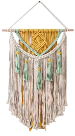 BMIDRUT Arazzo Macramè da Parete, Decorazione Boho Fatta a Mano, per Camera da Letto, Soggiorno, 45 x 70 cm (Giallo)