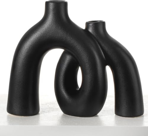Anquephd Jarrón de Cerámica, Estilo Boho Nórdico Moderno Decorativo Jarrón de Flor Estético de Cerámica para Decoración del Hogar (Negro)