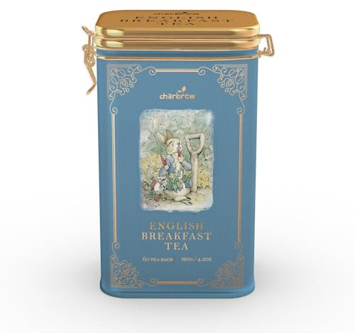 Charbrew Peter Rabbit English Breakfast Metal Tea Tin Caddy Gift – 60 Teabags Black Tea Blend