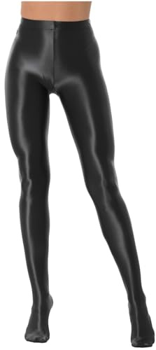 Hansber Donna Lucide Brillanti Danza Palco Calze Coprenti Taglie Grandi Sexy Collant Lucente Vita Alta Yoga Sport Balletto Leggings Slim Fit Elegante Nero M