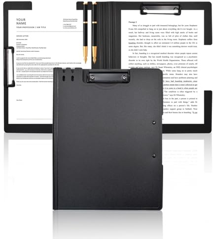 VANRA Cartellina portablocco A4 con doppia clip in metallo, raccoglitore pieghevole in plastica con portapenne, per ufficio, scuola, aula (nero)