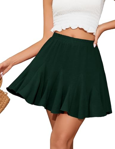 bridesmay Minifalda plisada para mujer, falda holgada, informal, línea larga, falda con pantalones cortos, verde, L