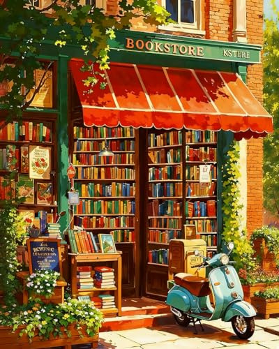 GEEHEIY Paint by Numbers for Adults, Bookstore Painting Kits, 16 x 20 Inch | DIY Acrylic Painting Craft for Beginners, Relaxing Stress Relief Craft, Bookstore Wall Decor, Book Lover Gift, Home Decor
