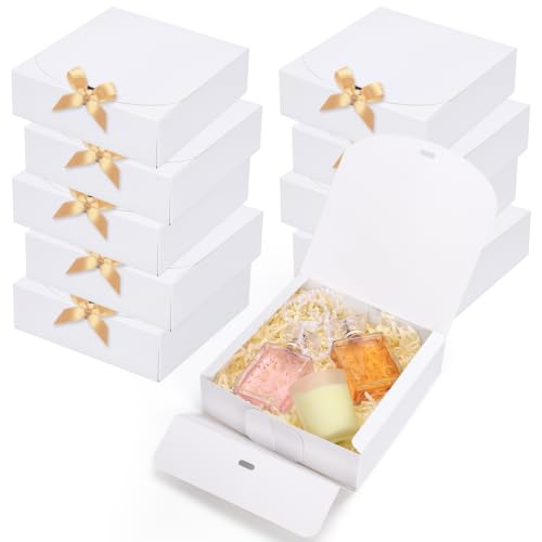 SDBYING 10 Pcs Gift Boxes with Lids White Cardboard Gift Box 16x16x5 cm | Bridesmaid Proposal Box with Ribbon, Party Present Boxes for Wedding, Birthday, Festival, Christmas, Party