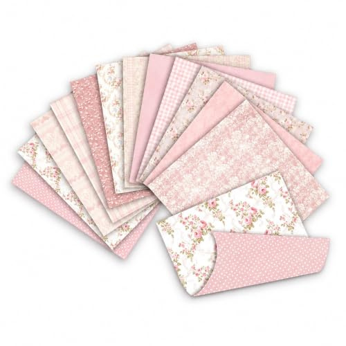 24 Sheets Scrapbook Paper, Double-Sided Vintage Decoupage Paper Sheets | 6 x 6 Inch Pink Patterned Paper, Decorative Scrapbook Supplies for DIY Craft, Journal, Photo Album