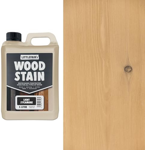 Littlefair's Wood Stain Water Based - 5 LTR - Indoor Furniture Stain Light & Dark Finishes - Special Non Toxic & Eco Friendly Formula - Wood Stain for Crafts - Colour: Light Sycamore