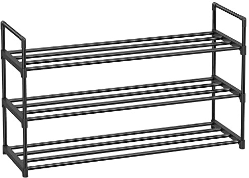 SONGMICS Scarpiera a 3 Ripiani, per 12/15 Paia di Scarpe | Scaffale Portascarpe, Organizzatore in Metallo, Impilabile, 92 x 30 x 54 cm, Corridoio, Nero, Collezione Deky LSA13BK