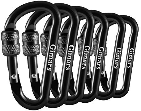 Gimars 6pcs Mousqueton d'escalade Sécurisé en Alliage d'Aluminium Noir - Verrouillage à Écrou - 6x3,3cm - Résistant pour Camping, Randonnée et Porte-clés Pêche