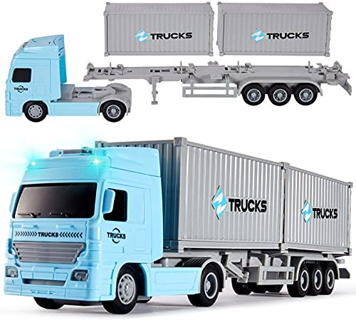 HERSITY Autoarticolato Giocattolo Container Truck con Luci e Suoni Macchinine Bambino Regalo per Bambini 3 4 5 Anni