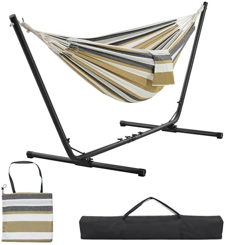 Yaheetech Hängematte mit Gestell für 2-3 Personen, Hängemattengestell mit Tragetasche Verstellbar: 294/304/314 cm, bis 205 kg Belastbar, für Garten/Camping/Reisen/Hof/Balkon