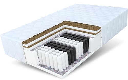 FDM Matratze 90x200 cm Härtegrad H3 H5 Höhe 21 cm TaschenfederkernmatratzeKokosfaser-Einlage Polyurethan-Schaum 7 Komfortzonen mit Hypoallergenem Waschbarem Premium-Bezug Oeko-Tex Home Double