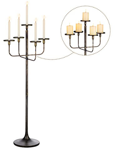 Sziqiqi Portacandele Candelabri Nero Grandi: Candelabro da Terra Alto 122 cm a 5 Braccia per Colonna Candelieri - Gotico Candelabri per Soggiorno Sala da Pranzo Halloween Natale Compleanno Feste