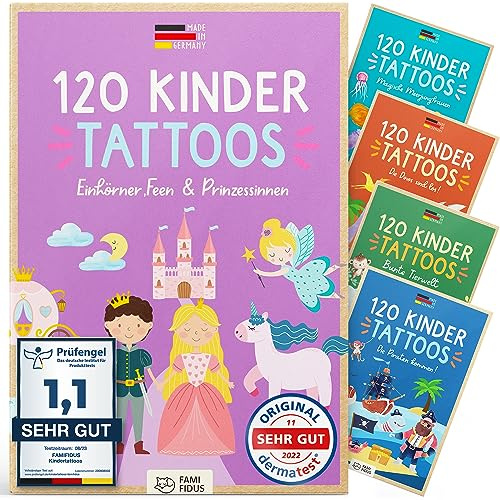 Famifidus 120 Kinder Tattoos hautfreundlich I Zauberhaftes Geschenk für Mädchen und Jungen I Dermatologisch SEHR GUT I Tattoo Kinder Made in Germany I Tattoo für Jungs & Mädchen