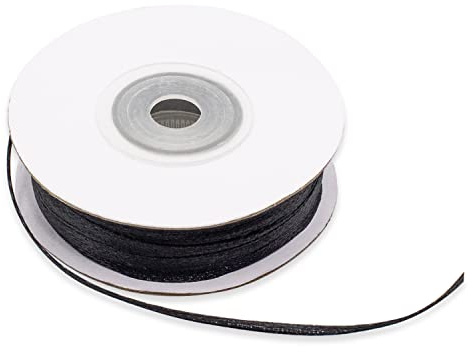 Decoraparty Ruban Noir en double Satin 3 mm, Bobine Satinée 50 m pour Décorations de fête, Bonbonnières, Gâteux, Fleurs, Faveurs de Mariage, Idées Cadeaux, Cartes de vœux Anniversaire et Nouvel An
