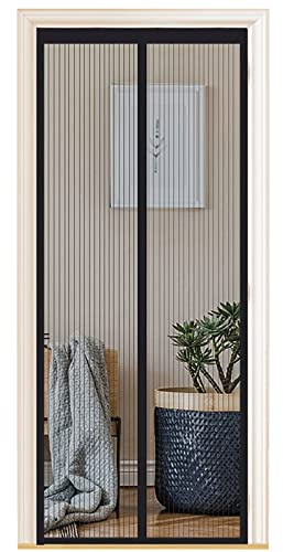 Fly Screen Door, Magnetic Insect Protection, Various Sizes, 210 x 255 cm, Magnetic Curtain is Ideal for Balcony Door, Living Room and Patio Door, Easy Adhesive Installation, No Drilling, Black Stripes