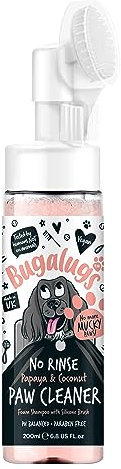 Bugalugs Dog Paw Cleaner No Rinse Foam Cat & Dog shampoo with Silicone Brush Head, waterless grooming products. Travel friendly paw cleaner for dogs defeat muddy paws on the go (Papaya & Coconut)