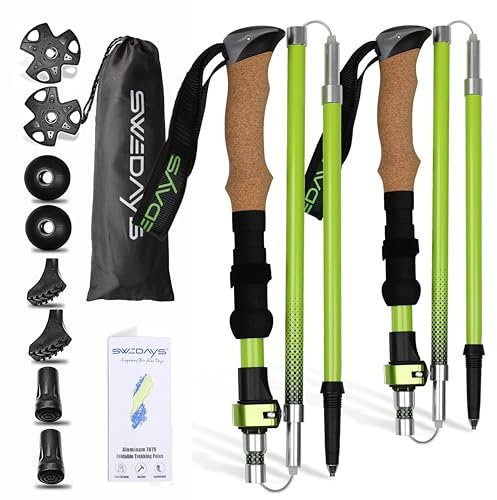 SWEDAYS® Wanderstöcke Faltbar Nordic Walking Stöcke für Damen und Herren Trekkingstöcke Leicht und Verstellbar 115-135cm Wanderstock mit Korkgriff und Gummipuffer