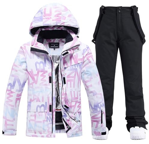 HOTIAN Damen Ski Jacke und Hosen 2 Teilig Set Skianzug Damen Winter Warme Schnee Skifahren Sätze Wasserdicht Winddicht Snowboard Set