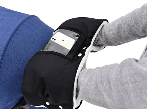 ieron Barnvagn fleece handmuff, barnvagnshandskar med telefonficka vinter vattentät barnvagn varma handmuffar för kallt väder