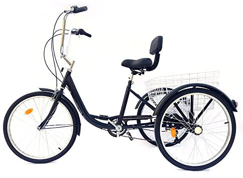 PINYELIN Cyklar trehjuling 3-hjuls cykel trehjuling kryssning för vuxna lastcykel seniorcykel med inköpskorg 24 tums cykel med stänkskydd