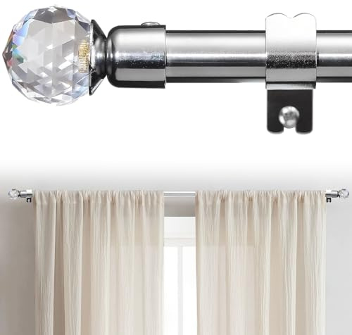 Barra de Cortina Ajustables, 71-308cm Barra de Cortina Extensible con Soportes de Acero Inoxidable - 16 mm de Diámetro con Cola de Diamante Acrílico