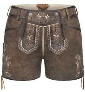 Nübler Lederhose Damen - Kurze Lederhose, Hotpants, Moderne bayrische Tracht, Lederhose Viona in Hellbraun, Größe:38