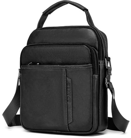 SPAHER Large Mens Leather Shoulder Bag Handbag Business Messenger Bag Cross Body Casual Tote Sling Organiser Travel Bag with Adjustable Detachable Shoulder Strap