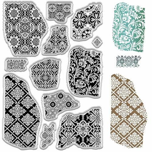 CRASPIRE Sellos Transparentes con Diseño de Flores Textura Fondo Sellos Silicona Transparentes Reutilizables Retro para Diario Creación de Tarjetas Álbumes Recortes Álbumes Fotos Manualidades