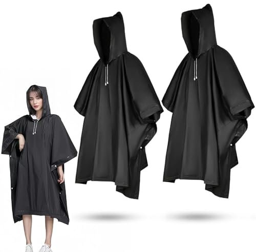 Esshogo Regenponcho, 2 Stück Regencape Schwarz, Wasserdichter Regenjacke Wiederverwendbar, Regenponcho Leicht, poncho regen für Erwachsene - Damen & Herren für Camping, Wandern, Reisen, Radfahren