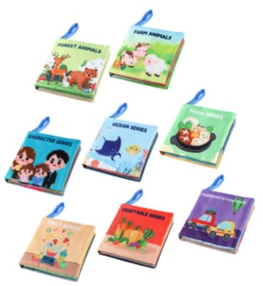 Luwecf 8 pezzi giocattolo libro di stoffa per bambini, libro interattivo frusciante, libri da bagno giocattolo creativo per neonati libri sensoriali, Dimensioni: