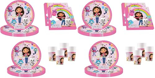 Procos PRO10245291DY - Set de Fiesta S Gabby's Dollhouse, Set de 52 Piezas, Platos, Vasos, servilletas, vajilla desechable, Juego de vajilla (Paquete de 2)