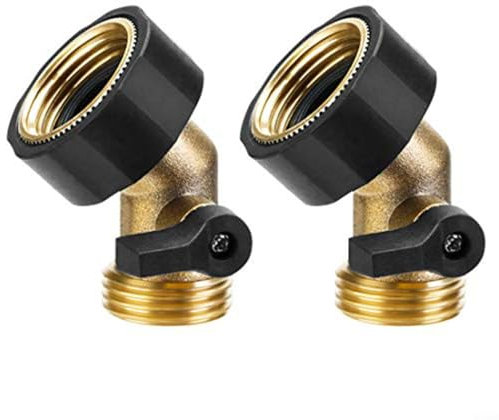 HavenDomicile Lot de 2 valves d'arrêt de tuyau d'arrosage 3/4 zoll en laiton coudé à 45 degrés avec joystick de contrôle pour arrosage, connecteurs, raccords de nettoyeurs haute pression (25 mm)