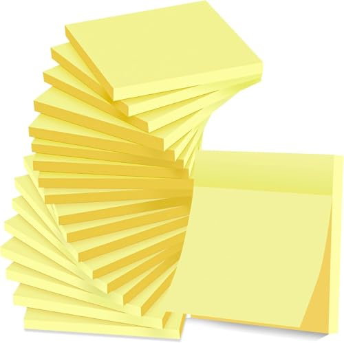 (18 Pads) Sticky Notes 76 mm x 76 mm Yellow, Strong Adhesive, Clean Removal, Recyclable, Self-Stick Pads, Easy to Post for Home, Office, Notebook 56 Sheets/Pad, 1008 Sheets Total