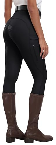 MoFiz Women Equestrian Sports Breeches Horse Riding Leggings Silicon Full Seat Jodhpurs Equestrian Tights Breeches with Pocket Grey S