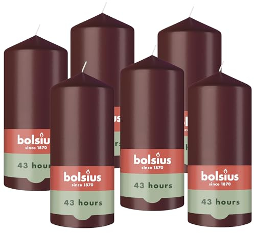 Bolsius – Essentials – vela de columna lisa – burdeos – 13 cm – Velas decorativas – Contiene cera vegetal natural – Sin aceite de palma