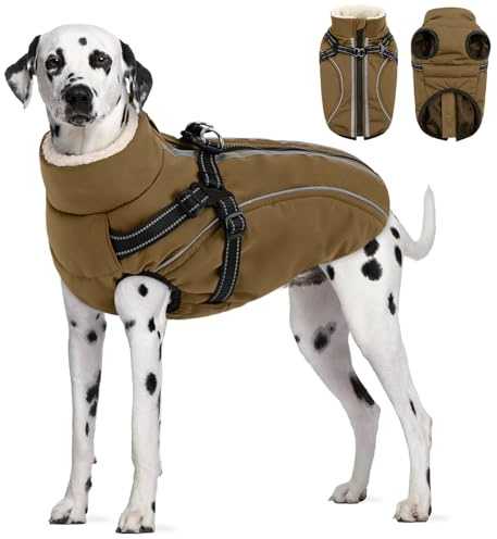 CITÉTOILE Hundemantel Hundejacke Warm Wintermantel mit Reißverschluss Winddichte & Winddichte mit Reflektorstreifen & Brustgurt für kleine Mittel Große Hunde Braun XL