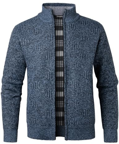 Btmpmcs Cárdigan de Hombre Cuello Alto Invierno Otoño Cálido Suéter con Forro Polar Chaqueta de Punto de Manga Larga Grueso Casuales Abrigo Cremallera Sudadera de Transición Jersey de Lana Outwear