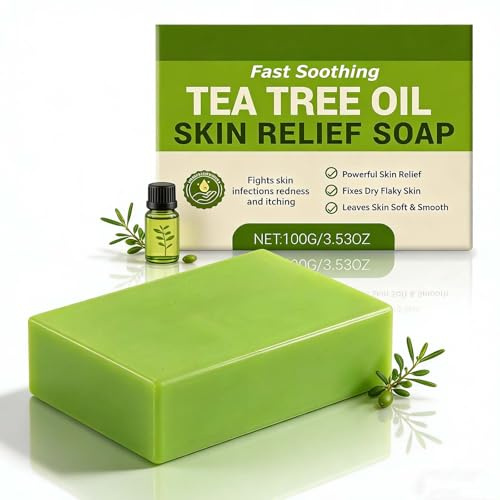 Tea Tree Soap Bar - Natural Organic Bath Soap with Tea Tree Oil & Coconut Oil for Acne & Body Odor, Tea Tree Face Wash and Body Wash, Natural Soap for Men & Women, Vegan Friendly, 100g