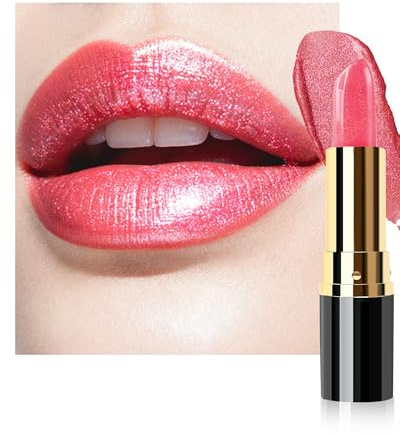 Rouge a Levre Métallique Pailleté, Haut Pigmenté Longue Durée Lipstick, Texture Crème Hydratante, Waterproof Vegan Rouge à Lèvres Brillant sans Transfert, Cadeau Maquillage Femme Fille-03 Rose Clair