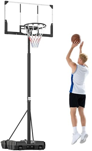 SPORTNOW Canasta de Baloncesto para Exterior con Altura Regulable 230-305 cm, Canasta de Baloncesto Portátil Marco Plegable, Tablero Resistente, Base Rellenable y Ruedas, para Adultos y Adolescentes