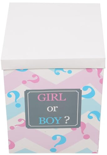 SOLUSTRE Scatola per Palloncini Gender Reveal 30x30x40 Cm in Carta Leggera Bianca Lettere Boy Or Girl, Decorazione per Shower, Contenitore Portatile per Rivelazione Maschio o Femmina