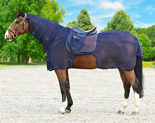 Euroriding Fliegenausreitdecke mit Sattelausschnitt Halsteil Navy Ausreitdecke L (145cm)