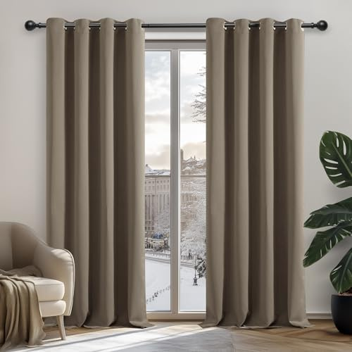 Deconovo Super Soft Thermal Insulated Blackout Curtains Blackout Eyelet Curtains Window Treatment Curtains for Bedroom Taupe 42 x 95 Inch 2 Panels
