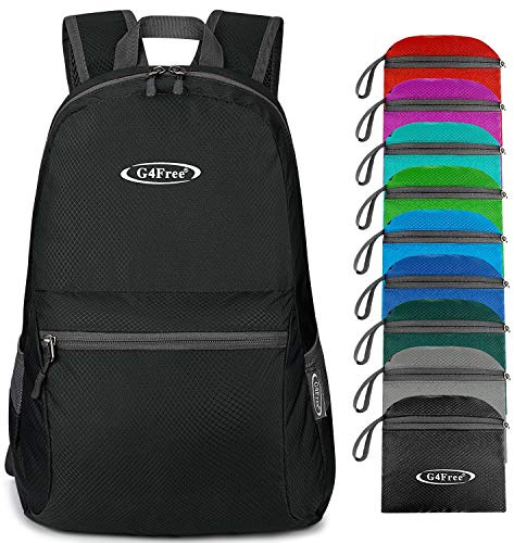 G4Free Petit sac à dos pliable ultraléger imperméable pour le camping, la randonnée, le cyclisme, homme et femme 20 l, Mise à jour noire, Marche