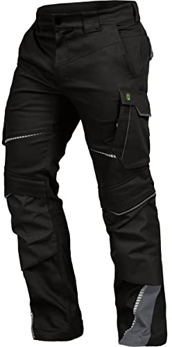 LEIBWÄCHTER Flex-line Arbeitshose Herren – schwarz/grau – Gr. 48 – Bequeme Workwear mit Elastan (Spandex) – 60°C waschbar & trocknergeeignet – erhöhte Reißfestigkeit – für verschiedenste Berufe
