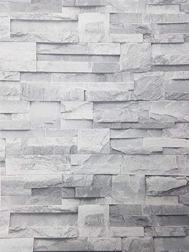 3D Slate Stone Brick Effect Wallpaper Grey Rock Realistic Textured Vintage from Y�L