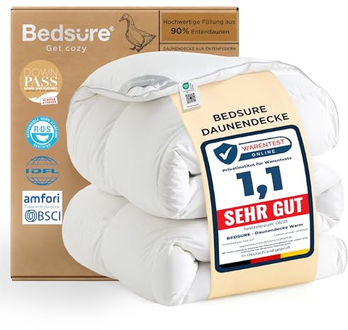 Bedsure Edredón de Plumas 200x200 de Invierno - Certificado Oeko-Tex, Cálido con 90% plumón y 10% Plumas, 1760g Relleno Grueso Extra Cálido, Color Blanco